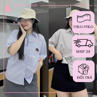 [Bigsize] Áo sơ mi kẻ sọc in hình dễ thương đủ size 60-100kg