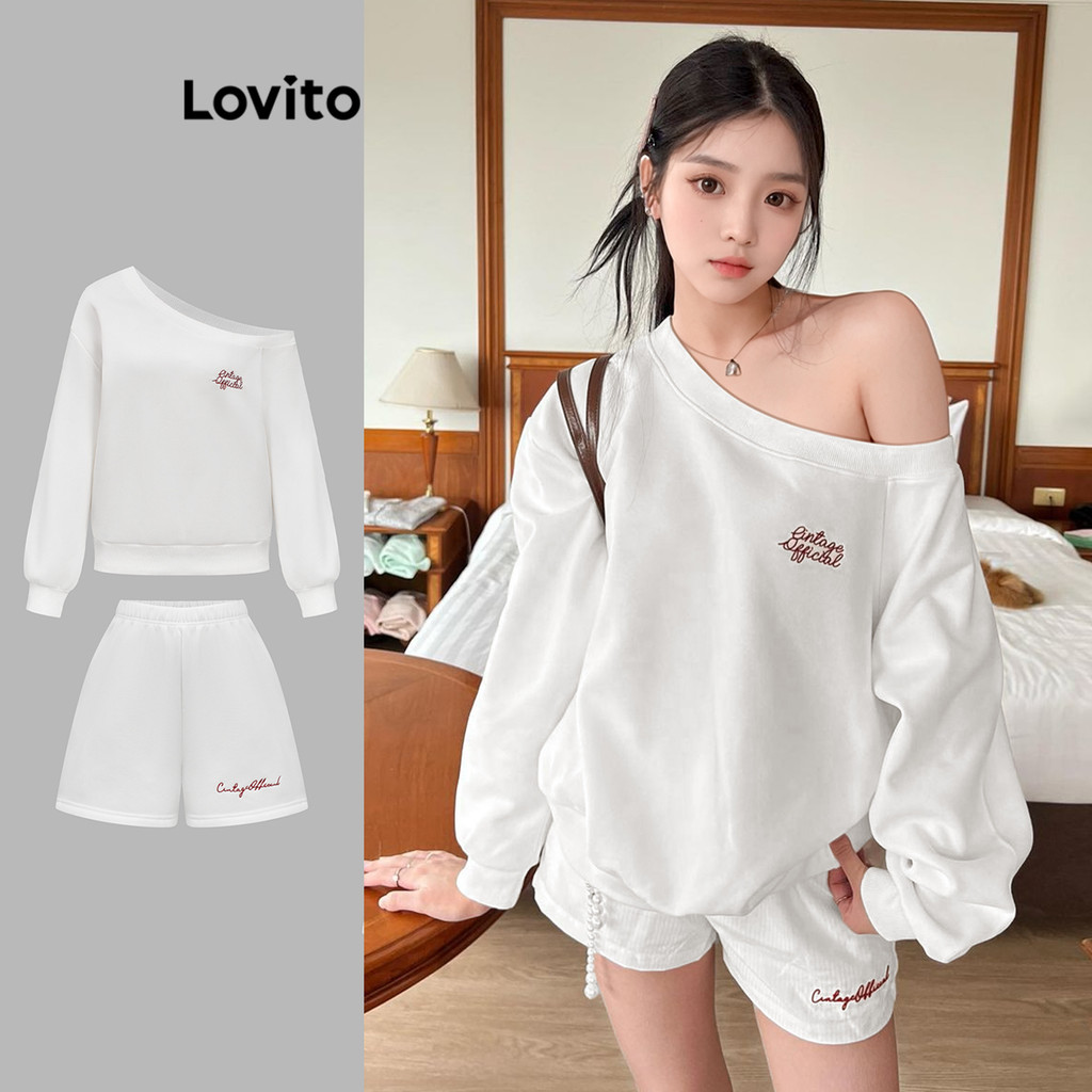 Set quần short nữ bất đối xứng thêu màu trơn phong cách thường ngày L110AD068