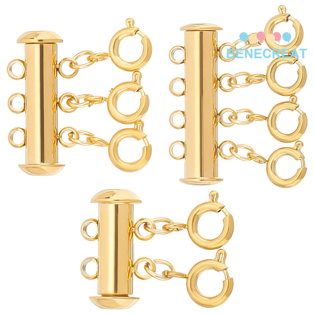 Benecreat 1 Hộp 3 Kiểu Thép Không Gỉ 304 Trượt Khóa Móc Khóa Peyote Kẹp Với Vòng Lò Xo Khóa Vòng Cổ 