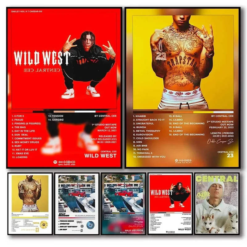 Pop Singer Central Cee 23 Poster Thẩm Mỹ Hip Hop Rapper Album Nhạc Bao Da Chất Lượng Cao In Canvas N