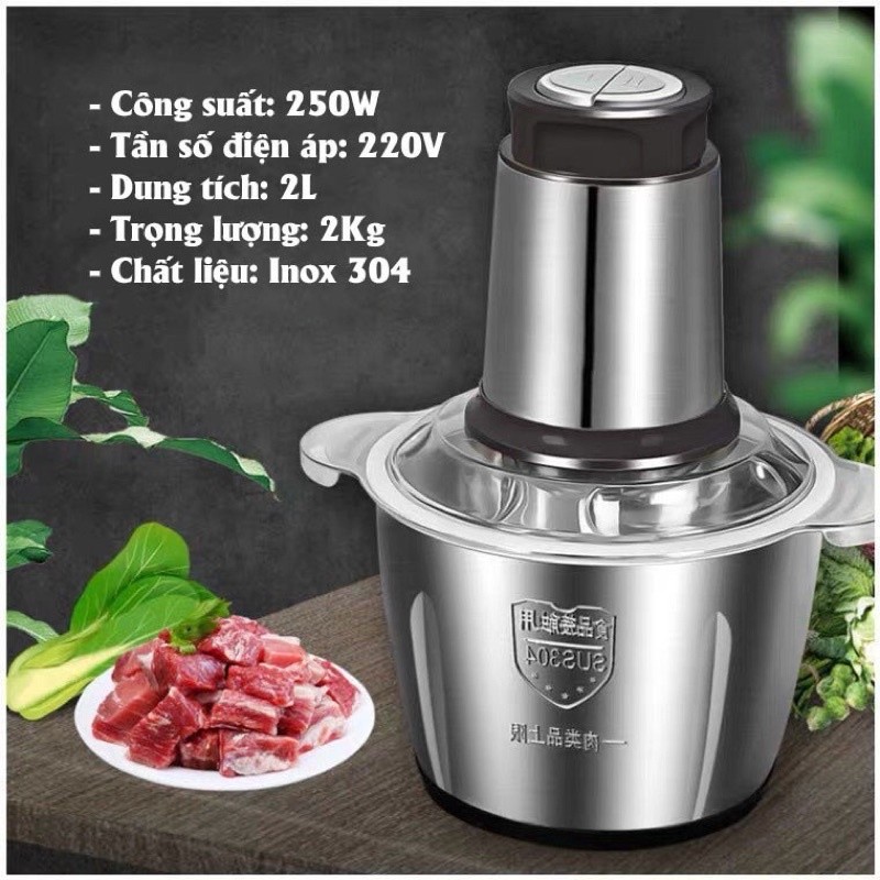 MÁY SAY ĐA NĂNG CÔNG SUẤT 2000W. Máy Xay Thịt Inox Đa Năng Cối xay thịt 304, Dung tích 2L, 4 Lưỡi dao bằng thép