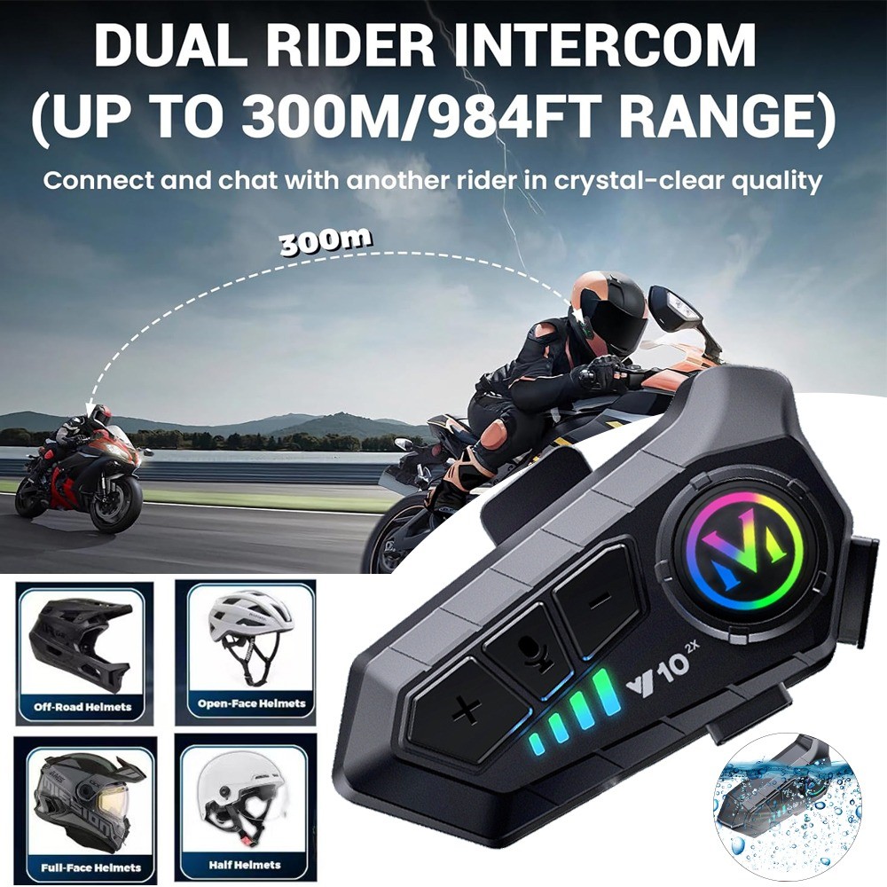 Y10-2X Mũ Bảo Hiểm Xe Máy Tai Nghe Bluetooth Dual 300m Intercom Bluetooth 5.3 IPX6 Chống Nước Thông 
