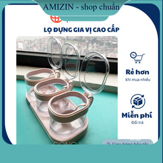 Lọ đựng gia vị cao cấp Hokori Việt Nhật có quai cầm và nắp đậy tặng kèm khay , Bộ hũ lọ đựng gia vị HOKORI