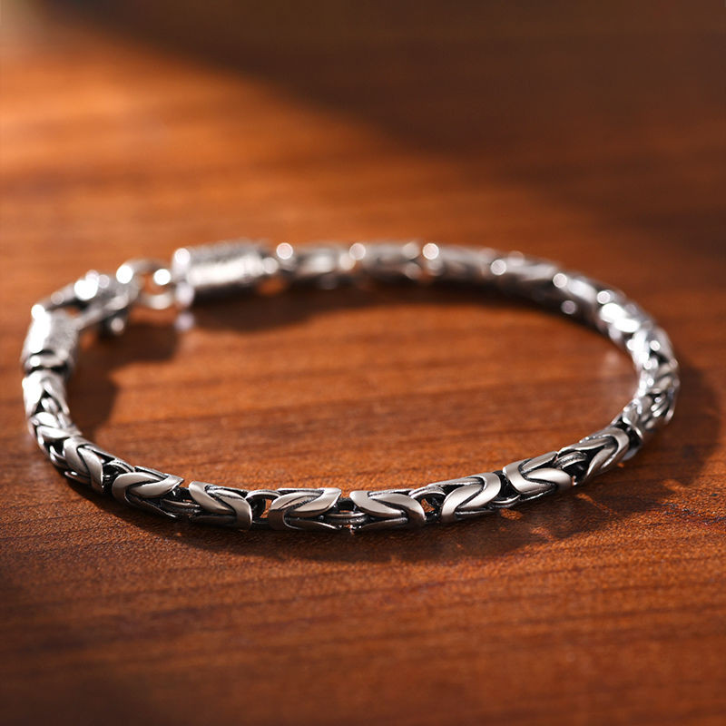 Luotai Old Silversmith Retro Bạc 925 Hoa Văn Hòa Bình Sáu Xương Mantra Vòng Tay Nam Hợp Thời Trang N