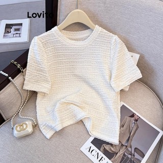 Áo thun Lovito vải jacquard màu trơn phong cách thường ngày dành cho nữ LNE46167