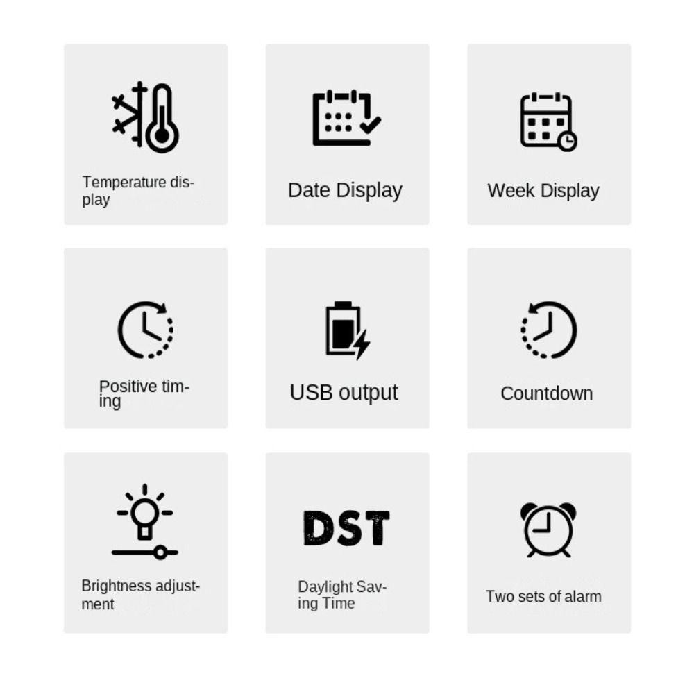 Đồng hồ treo tường điện tử OPEAREY, Đồng hồ LED kỹ thuật số đa chức năng treo tường, Đồng hồ bàn hiển thị ngày 12 / 24H DST cho phòng ngủ