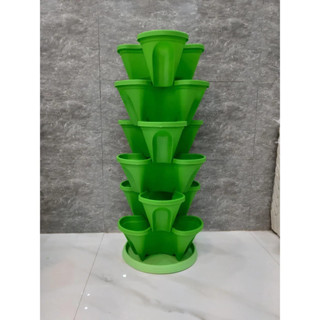 remoingay90 [6 chậu]Chậu tháp trồng rau, hoa thông minh có đĩa, chậu nhựa xếp trồng rau sạch 6 tầng