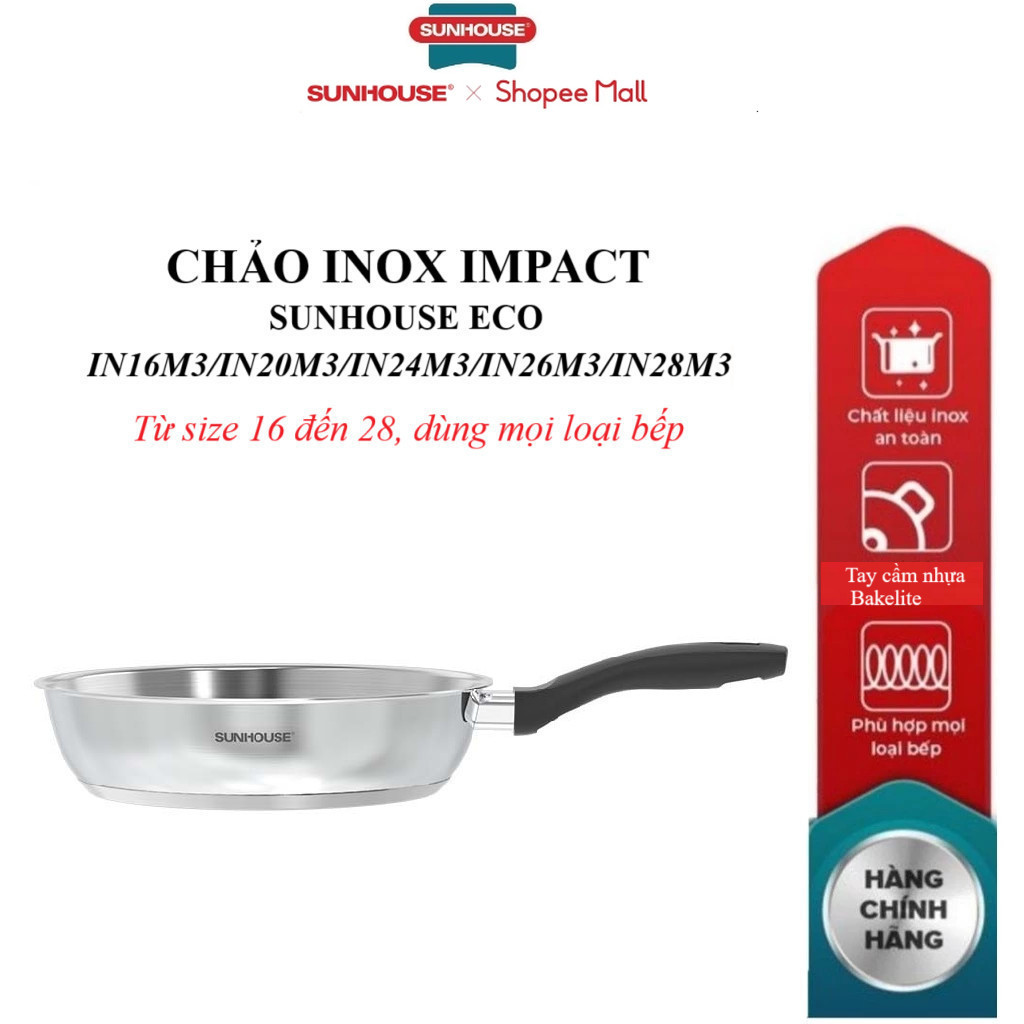 CHẢO INOX ĐA LỚP SUNHOUSE  IN16M3/IN20M3,/N24M3/26M3/28M3