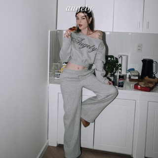 Set Áo Sweater Nỉ Croptop Thêu Chữ Và Quần Nỉ Dài Ống Rộng Augety Studio COSIE Set Sweater & Pants