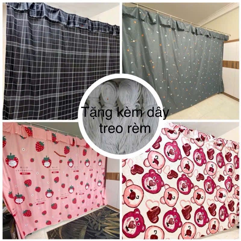 Rido rèm cửa che nắng ngăn phòng ngủ trang trí có móc treo , decor phòng ngủ phòng khách tặng kèm dâ