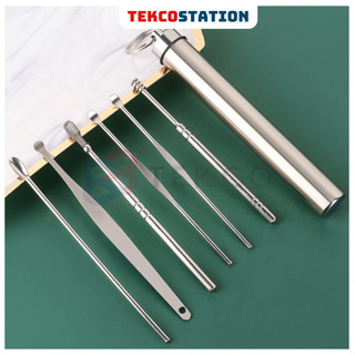 Bộ 6 Dụng Cụ Lấy Ráy Tai, Ngoáy Tai Bằng Thép Không Gỉ Có Móc Treo Chìa Khóa