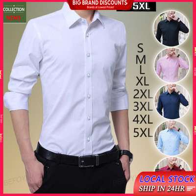 Áo Sơ Mi Nam Chính Thức Slim Fit Dài Tay Công Sở Thường Ngày Đồng Bằng kemeja putih lelaki baju Áo Sơ Mi Nam Cao Cấp Plus Kích Thước