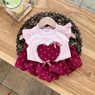 Bộ QUẦN ÁO TAY cánh tiên, quần phồng chấm bi, áo họa tiết tim nơ mặc mát mùa hè cho bé gái size 6-16kg Cotton
