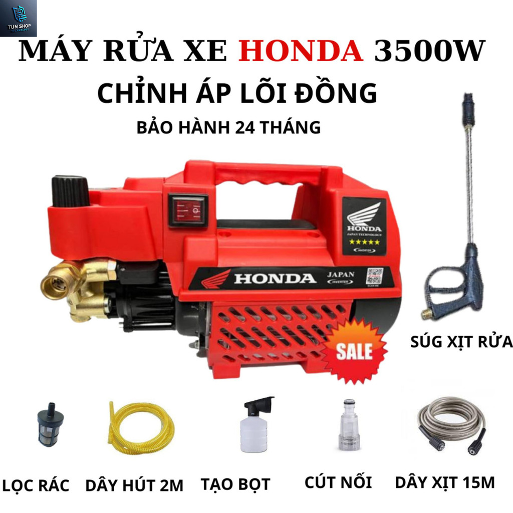 Máy rửa xe áp lưc cao honda 3500w loại có chỉnh áp,lõi đồng,đầy đủ phụ kiện,bảo hành 2 năm