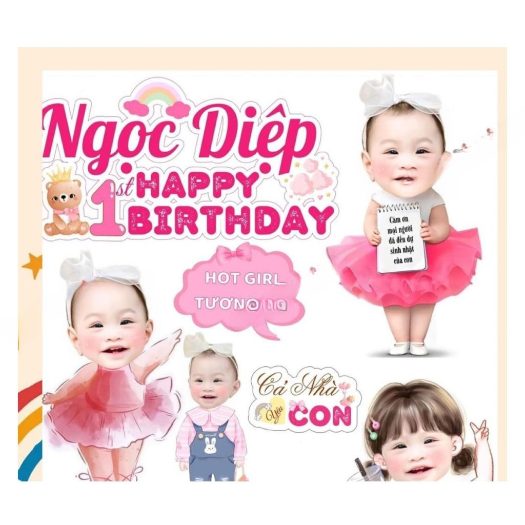 Hình chibi sinh nhật cho bé gái 25 cm nhiều mẫu (Miễn phí thiết kế)