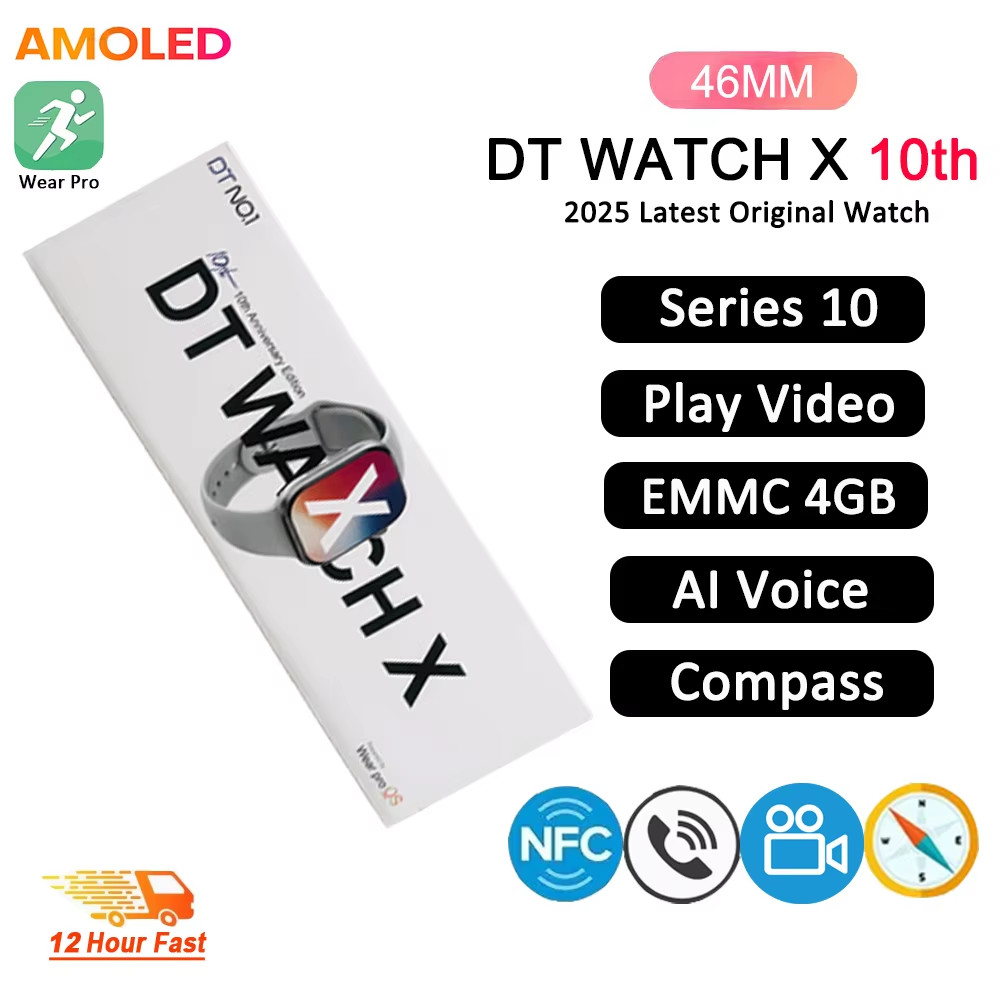 2025 DT Watch X Series 10th Đồng hồ thông minh Nam Nữ 4GB NFC ChatGPT La bàn AMOLED Cử chỉ Video Đồn