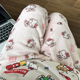  Hello Kitty flannel đồ ngủ nữ mùa thu đông nhung san hô dày nhung nhung ấm áp thường ngày quần ở nhà 