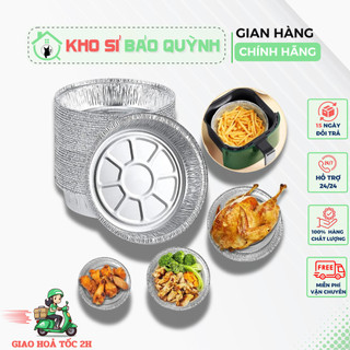  Set 20 Khay giấy bạc tròn lót nồi chiên không dầu - Khuôn giấy bạc đựng thực phẩm 18cm 23cm 