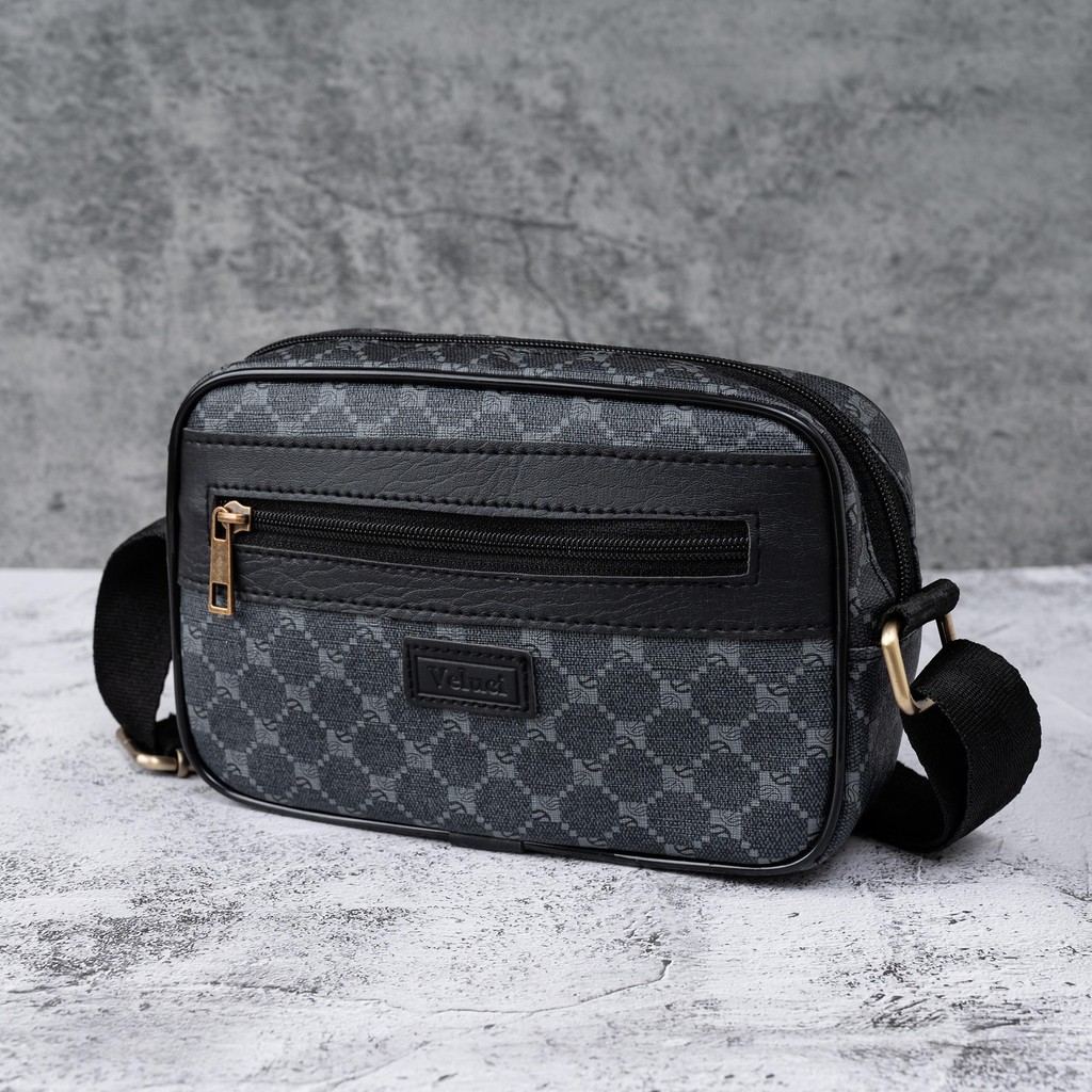 [Gía mở bán] Túi đeo chéo Veluci cao cấp, Da họa tiết sang trọng, dây lụa dầy dặn móc khóa hợp kim