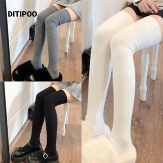  Tất dài nữ DITIPOO Tất dài dệt kim thông thường cao đến đầu gối Tất dài đến đầu gối bằng vải Cotton nguyên khối Vớ Skinny Fluffy dài đến đầu gối 