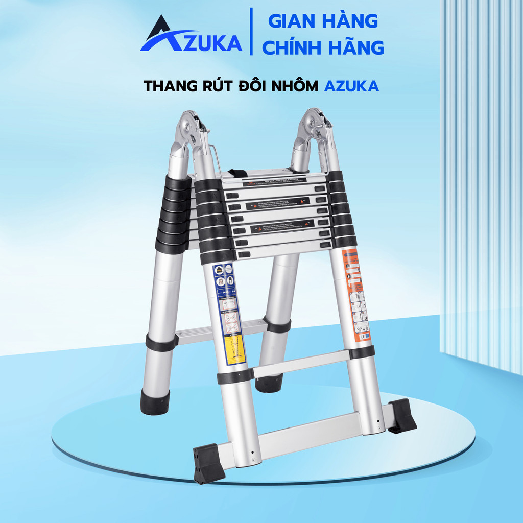 Thang Nhôm Rút Đôi Chữ A AZUKA 3,8m - 4,4m - 5m - 5,6m - 6,4m -7,4m - Thang Rút Nhôm Tiện Lợi - Bền 