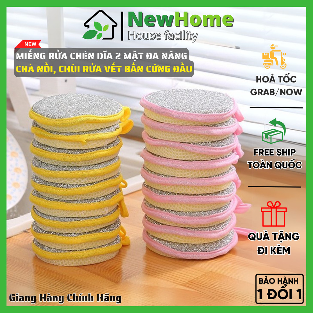 Miếng Rửa Chén 2 Mặt Đa Năng Nhám và Xốp Hình Tròn Rửa Chén - Cọ Xoong Nồi Nhanh Chóng Tiện Lợi.