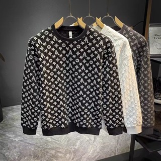 Áo thun nam cổ tròn LV dài tay thời trang mùa đông Áo thun in hình thông thường