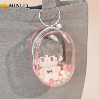 Túi đựng búp bê ngoài trời trong suốt IVORYZF, Túi đựng búp bê trưng bày trong suốt, Quả cầu tóc PVC Mini có móc khóa chuông Túi trưng bày búp bê ngoài trời Búp bê sang trọng