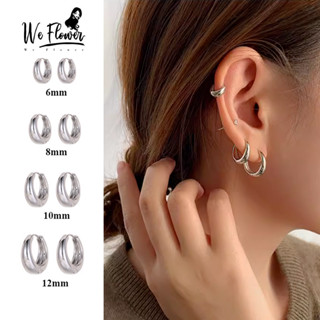  WeFlower Thanh Lịch s925 Bạc Bóng Chunky Vòng Bông Tai Cho Nữ Thời Trang Xuyên Tai Vòng Trang Sức Quà Tặng 
