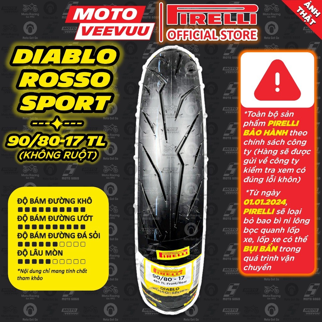 [MTVV] Vỏ lốp xe máy PIRELLI 90/80-17 TL Diablo Rosso Sport<END>