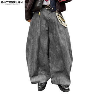 INCERUN Nam Vintage Phong Cách Đường Phố Cao Cấp Sọc Baggy Quần Ống Rộng