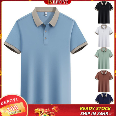 Áo thun nam Polo tay ngắn Ice Silk phong cách Hàn Quốc Áo thun cổ tròn chặn màu dáng rộng Plus Size ZXR99