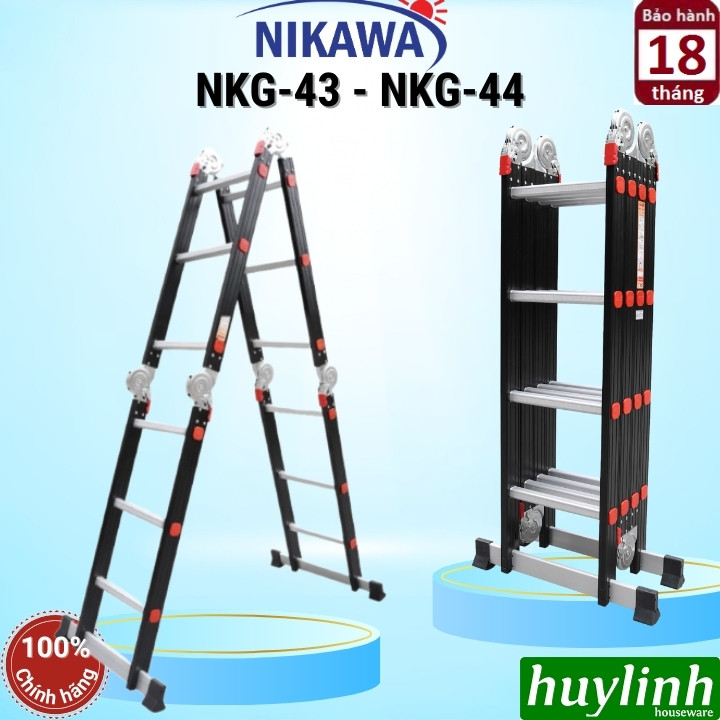 Thang nhôm gấp 4 đoạn Nikawa NKG-43 (3 bậc) - NKG-44 (4 bậc) - chân thẳng