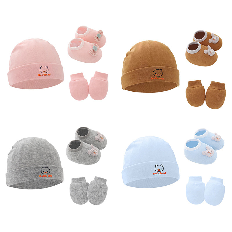 Bộ 5 Bộ Trang Phục Sơ Sinh Trẻ Sơ Sinh Đế Nắp Chống Trầy Xước Găng Tay Ấm Giày Ngủ Bé Bonnet Găng Tay Giày Giới Tính Tiết Lộ Quà Tặng