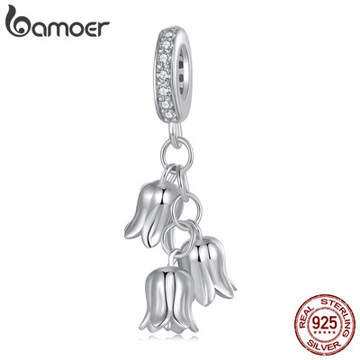 Bamoer 925 Sterling Sliver Mặt dây chuyền Lily of the Valley Hoa Charm Trang sức cho vòng tay
