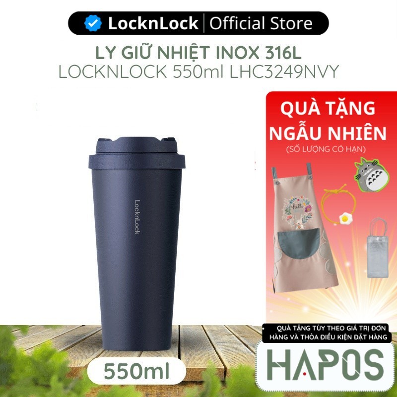 Bình giữ nhiệt LocknLock 550ml LHC3249 Navy Chính hãng, mở nắp một chạm Tumbler, giữ nóng lạnh lâu - HAPOS BEAUTY