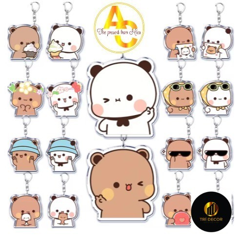 Bubu Dudu-Móc khóa hoạt hình màu trắng và xám phụ kiện túi xách balo móc khoá bằng chất liệu arcryli