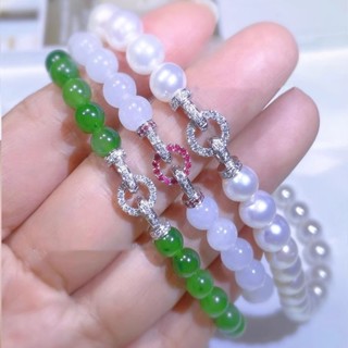  Vòng cổ ngọc trai mạ vàng Phụ kiện Khóa Kim Cương Ngọc Bích Hạt Vòng Cổ phổ khóa vòng đeo tay sáp ong với nhận khóa đuôi 