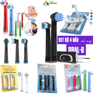 Cho máy Oral B Braun, bộ 4 đầu bàn chải đánh răng điện và Giá treo, Hộp, Cọ Tẩy Trang Minh House