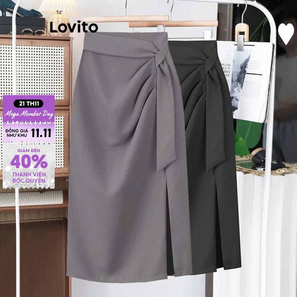 Lovito Váy xếp ly có dây buộc đơn giản giản dị dành cho nữ LNL77340