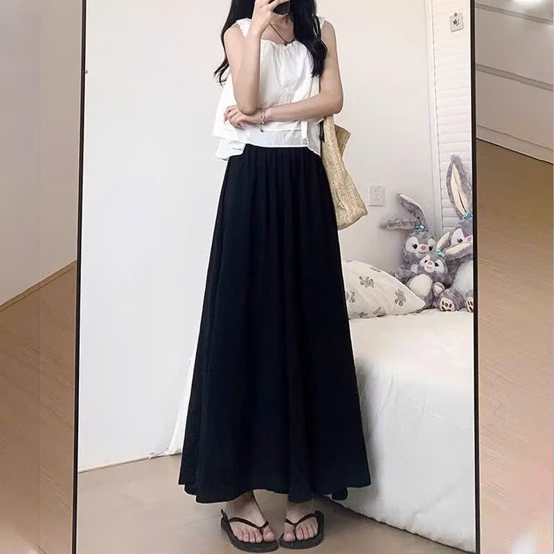 Quần ống rộng dài bigsize nữ chất đũi vân mây một lớp, Quần váy lửng cạp cao lưng chun tiện lợi mát mẻ che khuyết điểm | BigBuy360 - bigbuy360.vn