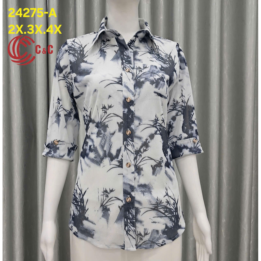 Áo Sơ Mi Trung Niên Cao Cấp - Chất Liệu Lưới Họa Tiết Ánh Kim Tuyến - Quỳnh Anh Shop - SM24275