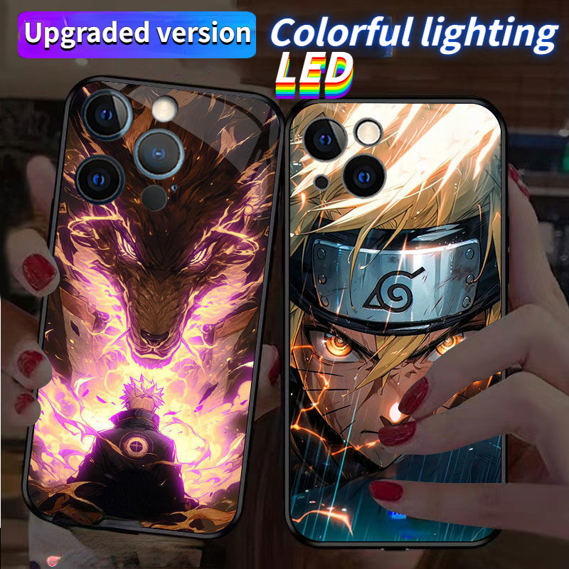 Naruto kính LED ánh sáng phát sáng vỏ điện thoại Vỏ bảo vệ iPhone 16promax 16pro 16 15 15Promax 15pr