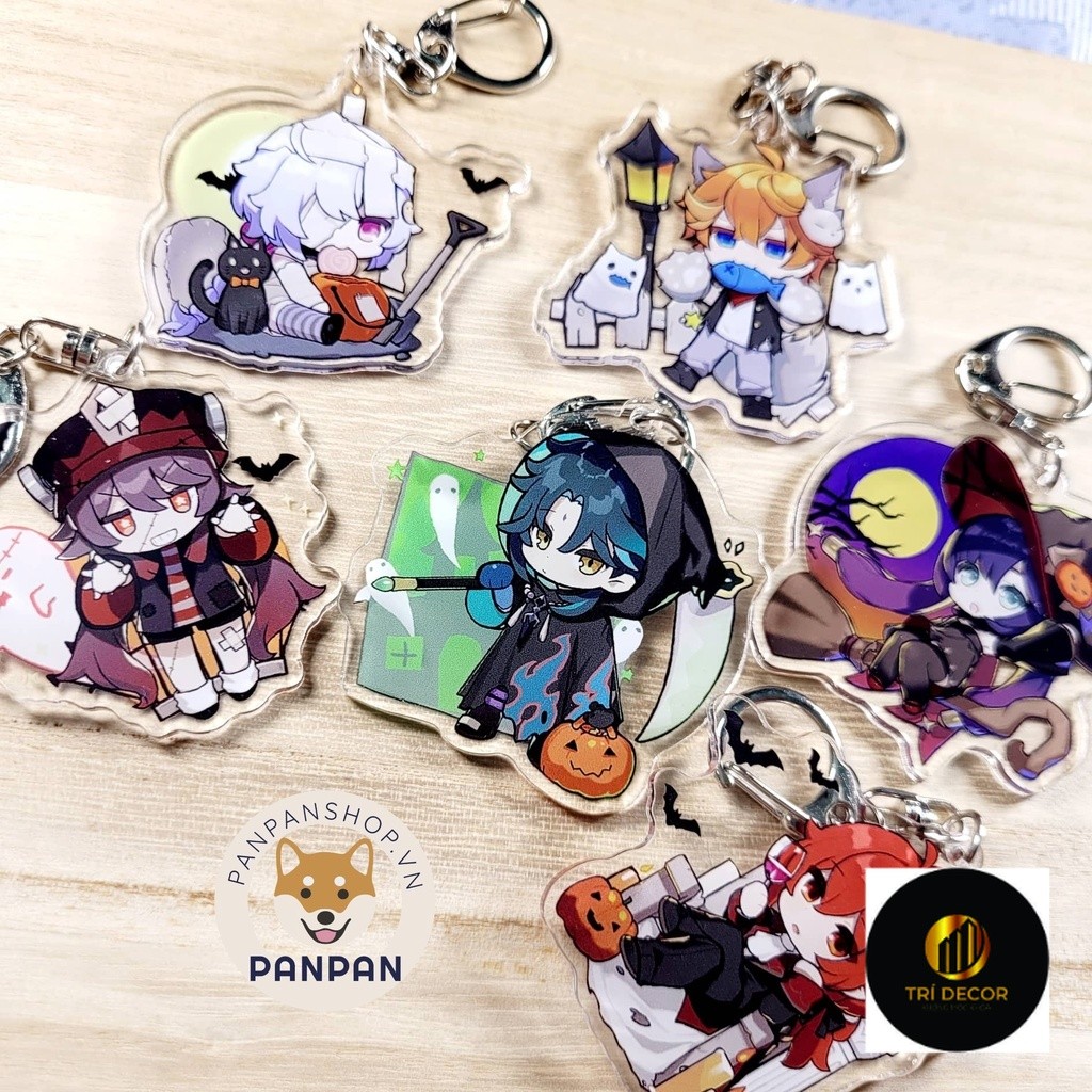 Móc khóa Anime Genshin Impact Halloween (6cm) Hutao, Mona, Childe. Xiao, Diluc, Qiqi