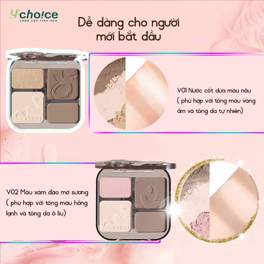 Bảng phấn bắt sáng và tạo khối VEECCI trang điểm tự nhiên lâu trôi chống nước 9g