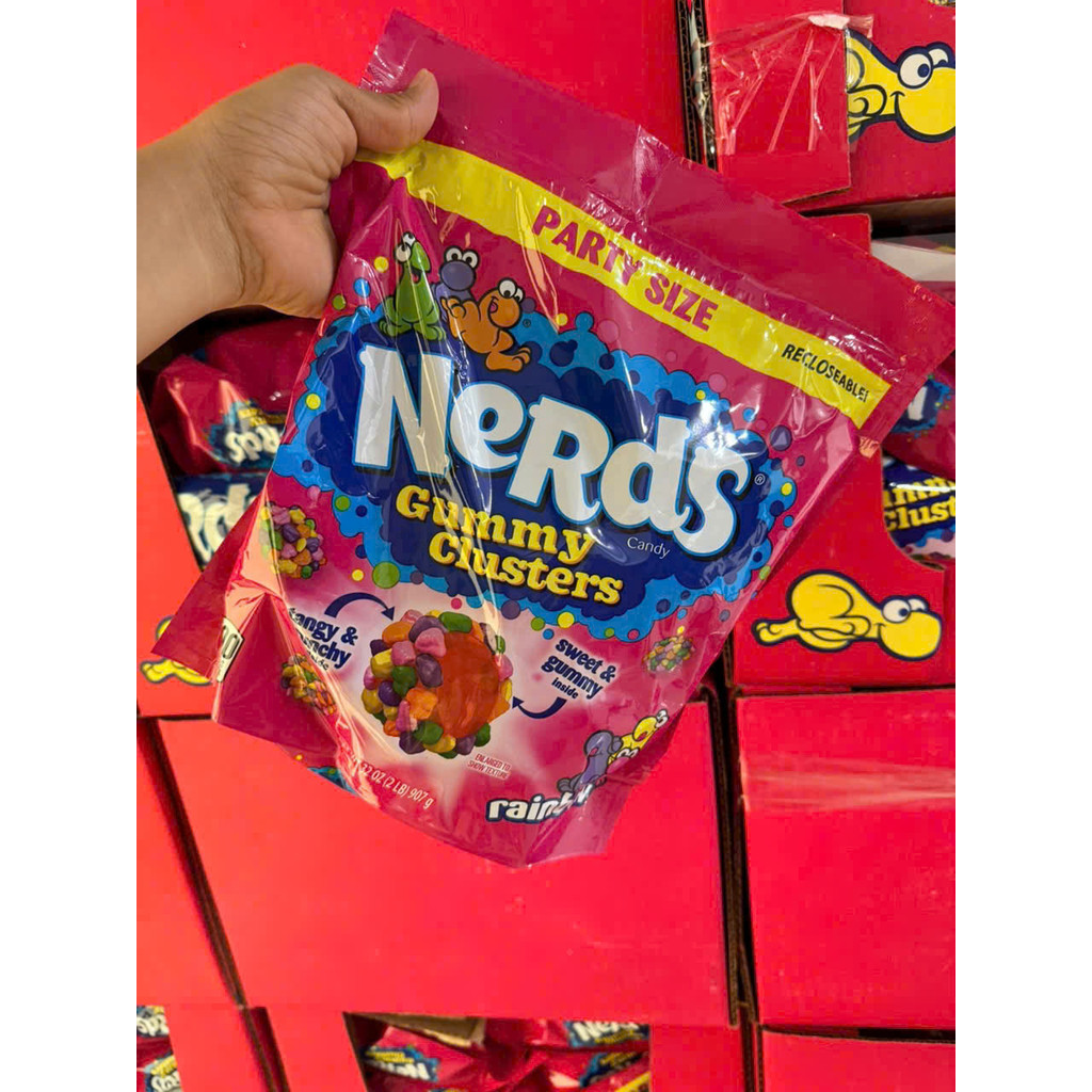 Kẹo dẻo phủ cốm cầu vồng Nerds Gummy Cluster 907g bịch to của Mỹ Kẹo Cầu Vồng Nerds Rainbow Candy