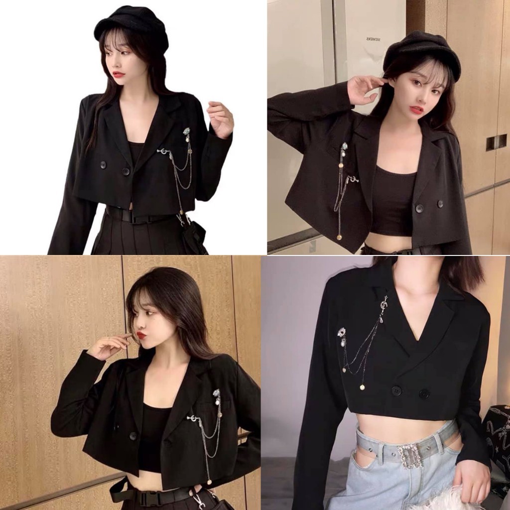 Áo Blazer Nữ, Áo Vest Croptop Tay Lửng Chất Trượt hàn Tay Lỡ Dáng ngắn Phong Cách Hàn QuốcLỏng lẻo v