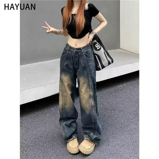  HAYUAN quần ống rộng quần nữ jean Korean hàn quốc phổ biến Thời trang WNK24B162A 47Z241122 