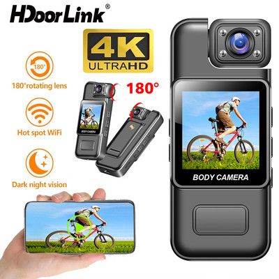 Hdoorlink 4K 1080P Máy ảnh kỹ thuật số Mini WIFI Điều khiển từ xa Máy ghi Video kỹ thuật số di động Tầm nhìn ban đêm Cảnh sát Cam DV Máy quay nhỏ