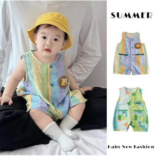 Mùa Hè Mới Quần Áo Cho Bé Trai Và Bé Gái Áo Liền Quần Mỏng Không Tay 0-24 Tháng Thoáng Khí Và Thoải Mái Hoạt Hình Sư Tử Áo Liền Quần Phong Cách Hàn Quốc